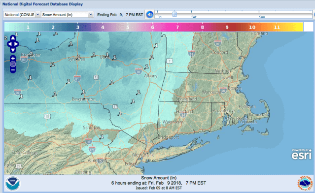 NWS snowfall forecast for Feb 9 2018