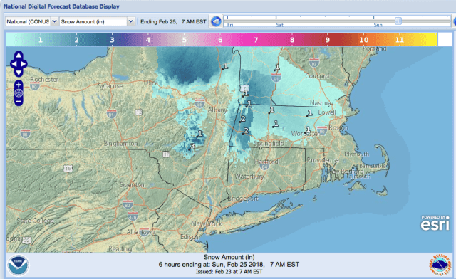 wintry mix area forecast for Feb. 25, 2018