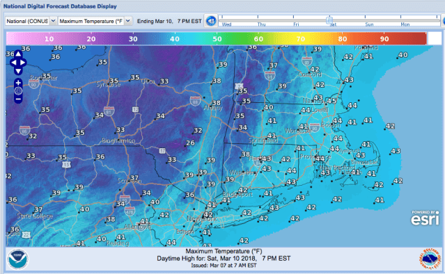 Max temp forecast March 10 2018