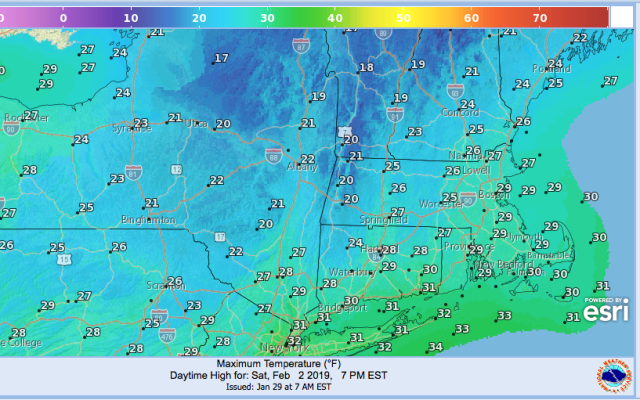 Max temp projected for Saturday Feb. 2