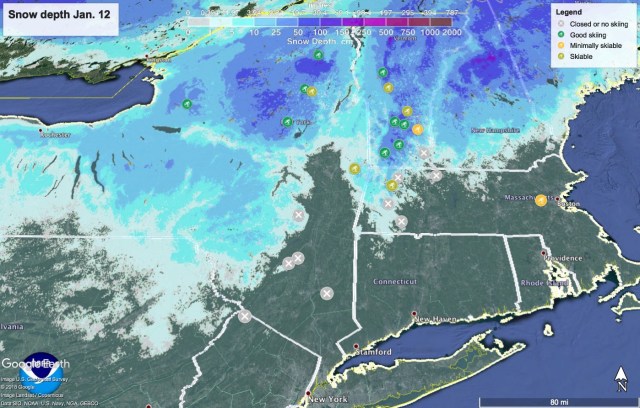 Snow depth northeastern US Jan. 12