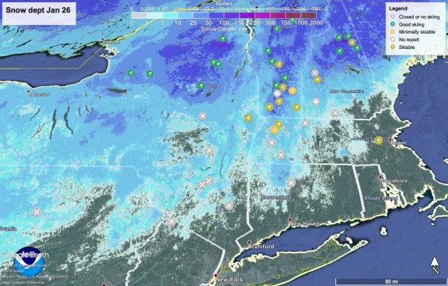 Snow depth in northeast US, January 26