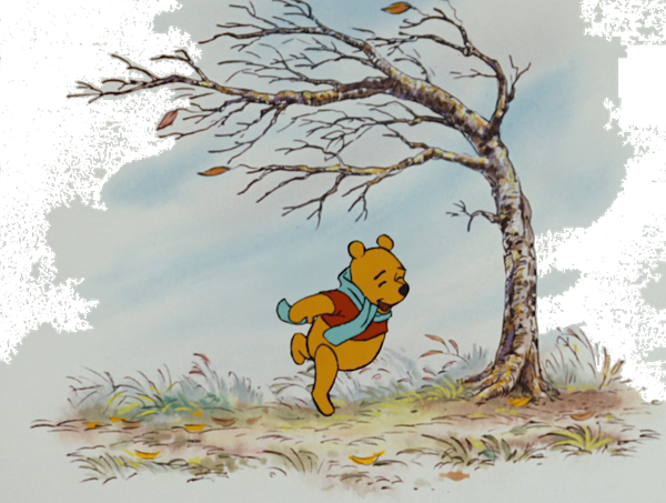 Winnie the Pooh on a blustery day