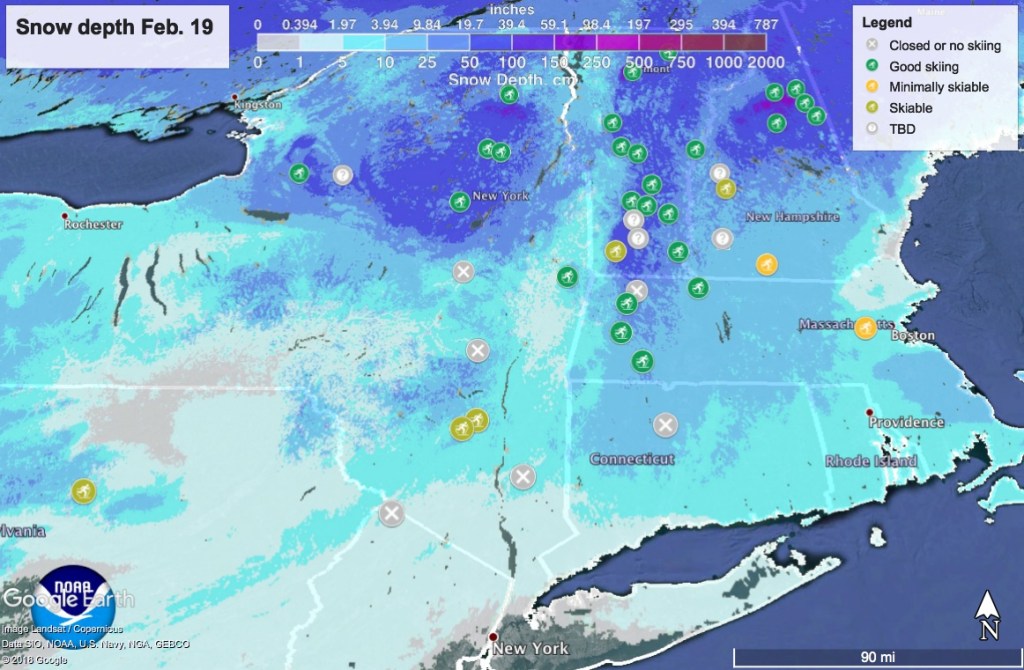 Snow depth map of northeast US, Feb. 19