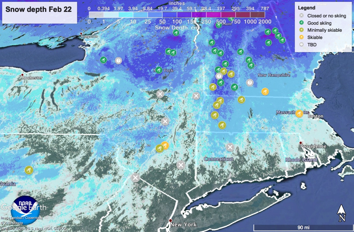 Snow depth northeast US Feb. 22