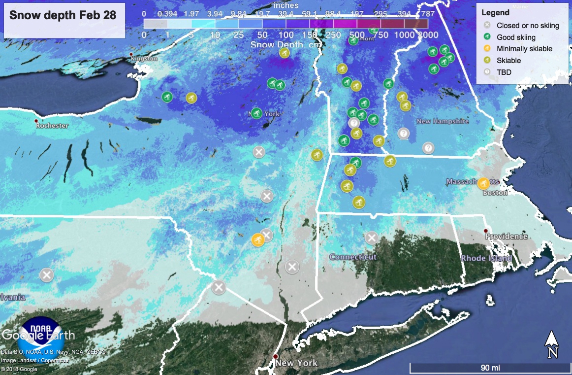 Snow depth in northeast US Feb. 28