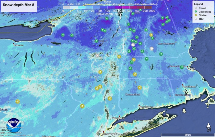 Snow depth in Northeast US Mar 8