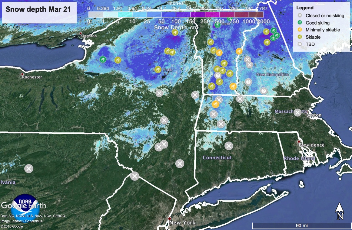 Snow depth in Northeast US Mar 21