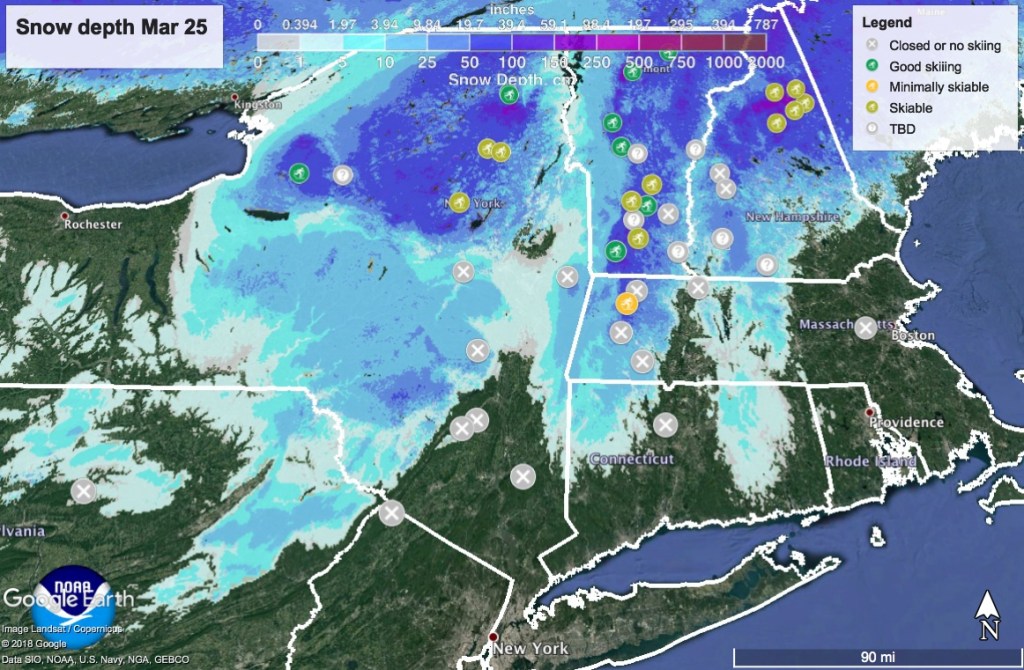 Snow depth in Northeast US, March 25