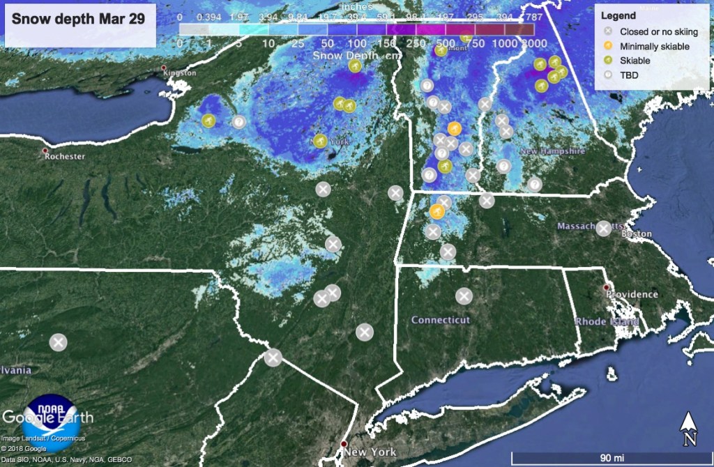 Snow depth in Northeast US, March 29