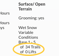 Snocountry detail of conditions at XC ski area