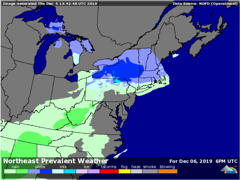 Weather forecast for northeast US 2019-1206 1pm