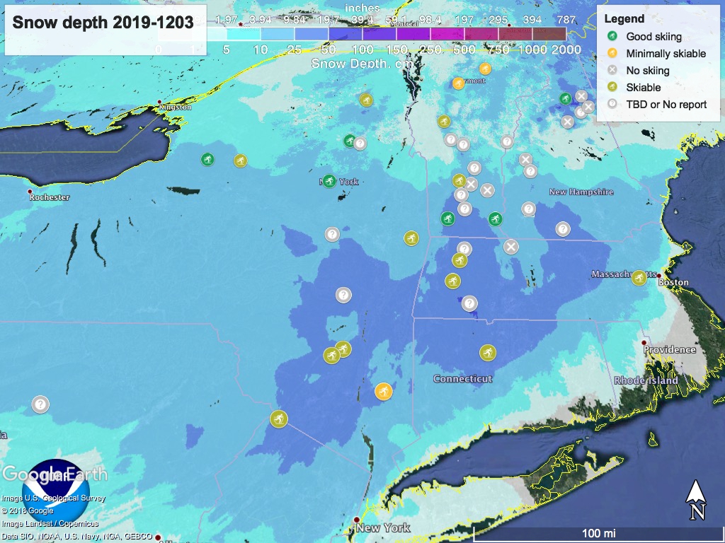 Snow depth for northeast US, 2019-1203