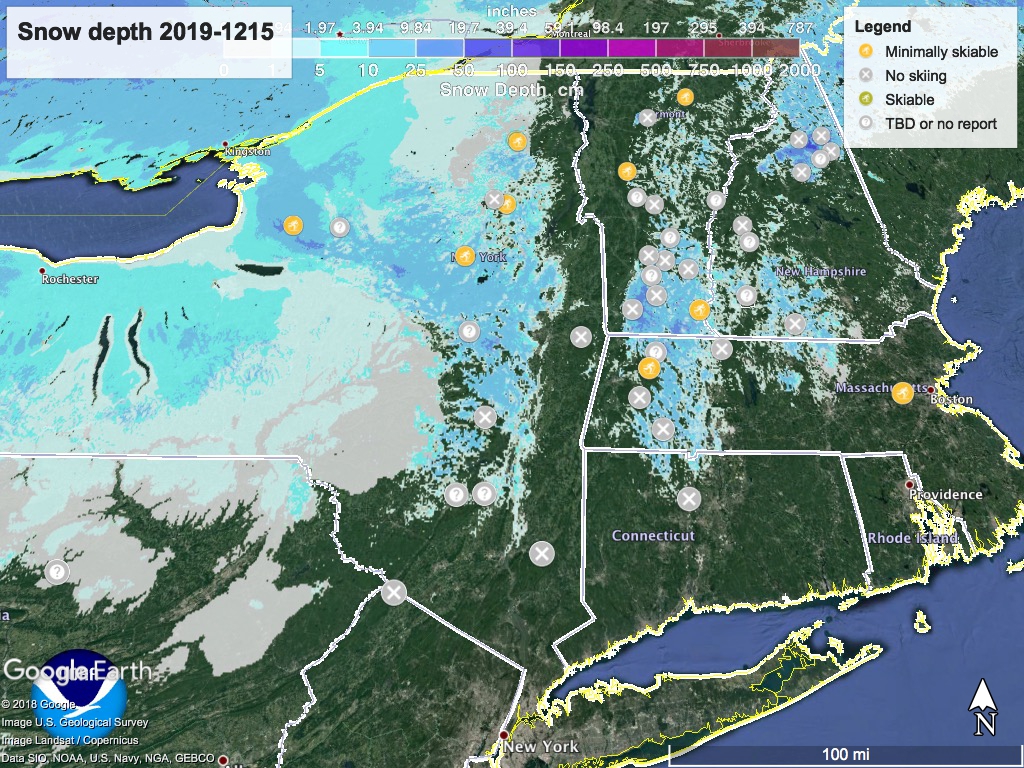 Snow depth with ski touring areas 2019-1215