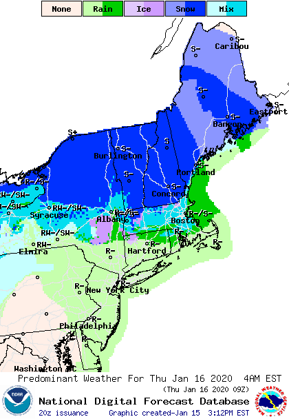 Weather forecast for northeast US, 2020-0116 4am