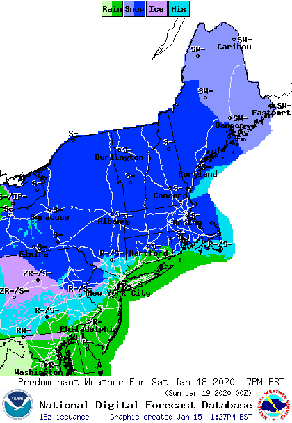 Weather forecast for northeast US, 2020-0118 7pm
