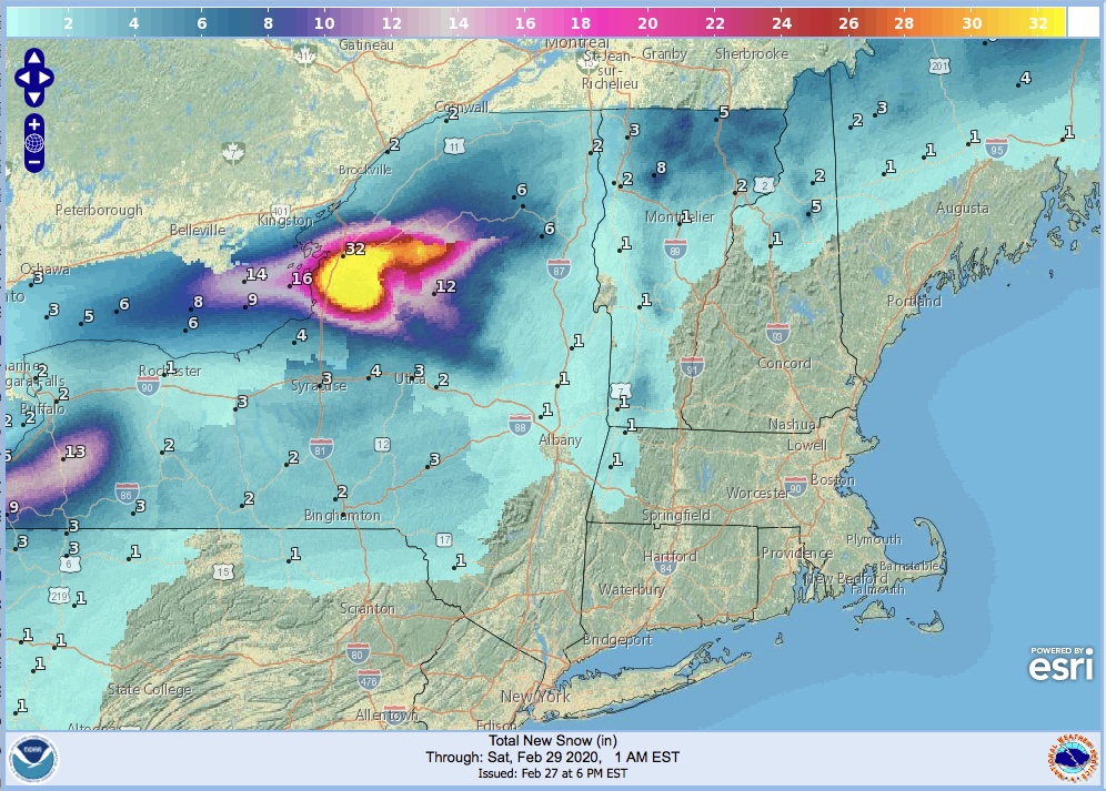 Total snow forecast by Feb. 29 1am