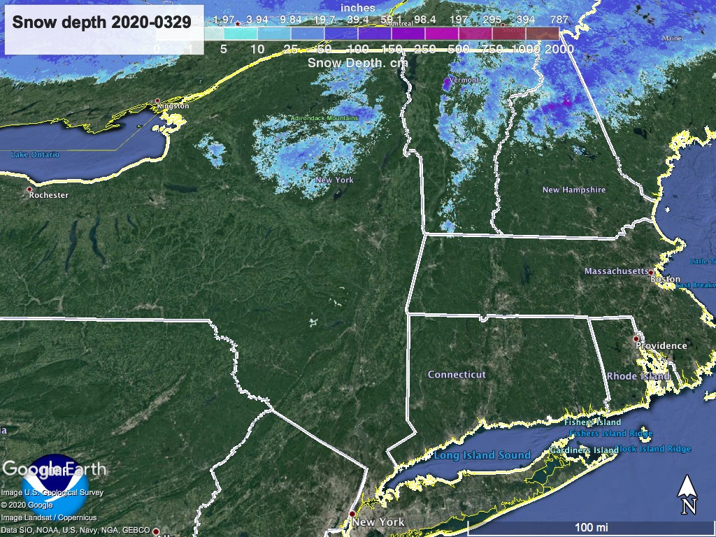 Snow depth northeast US 2020-0329