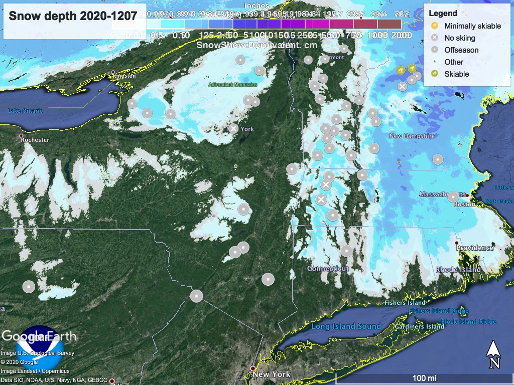 Snow depth northeast US, Dec. 7 2020