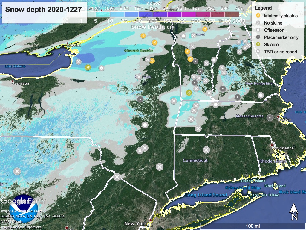 Snow depth northeast US, Dec. 27 2020