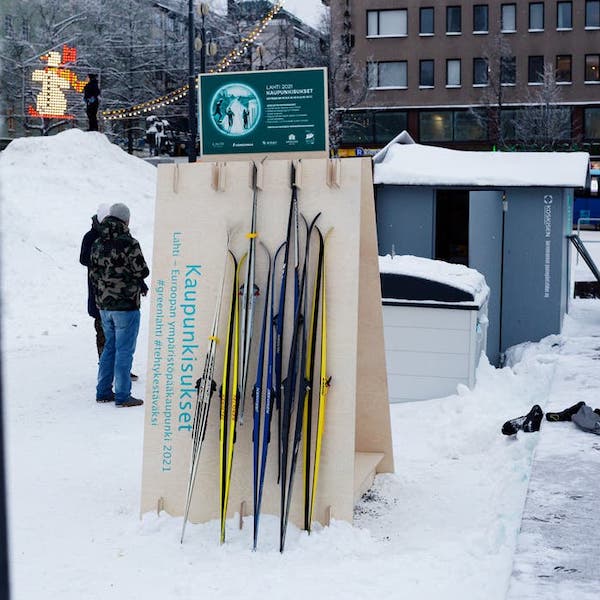 A ski sharing pick-up point in the city of Lahti Finland