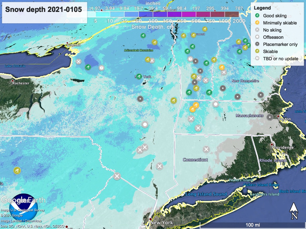 Snow depth northeast US, Jan. 5 2021