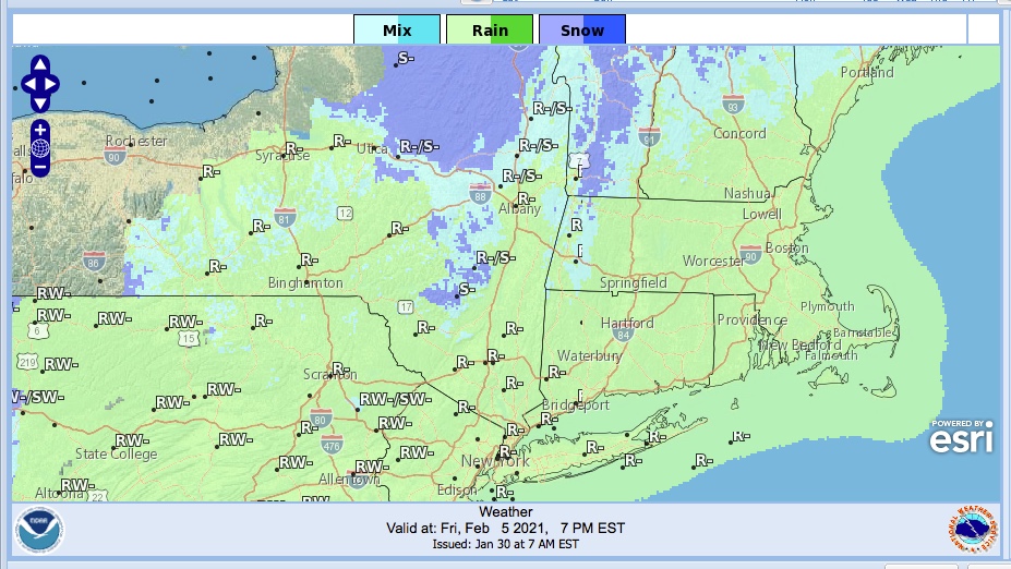 Weather forecast graphic for northeast US, Feb. 5 2021, 7pm
