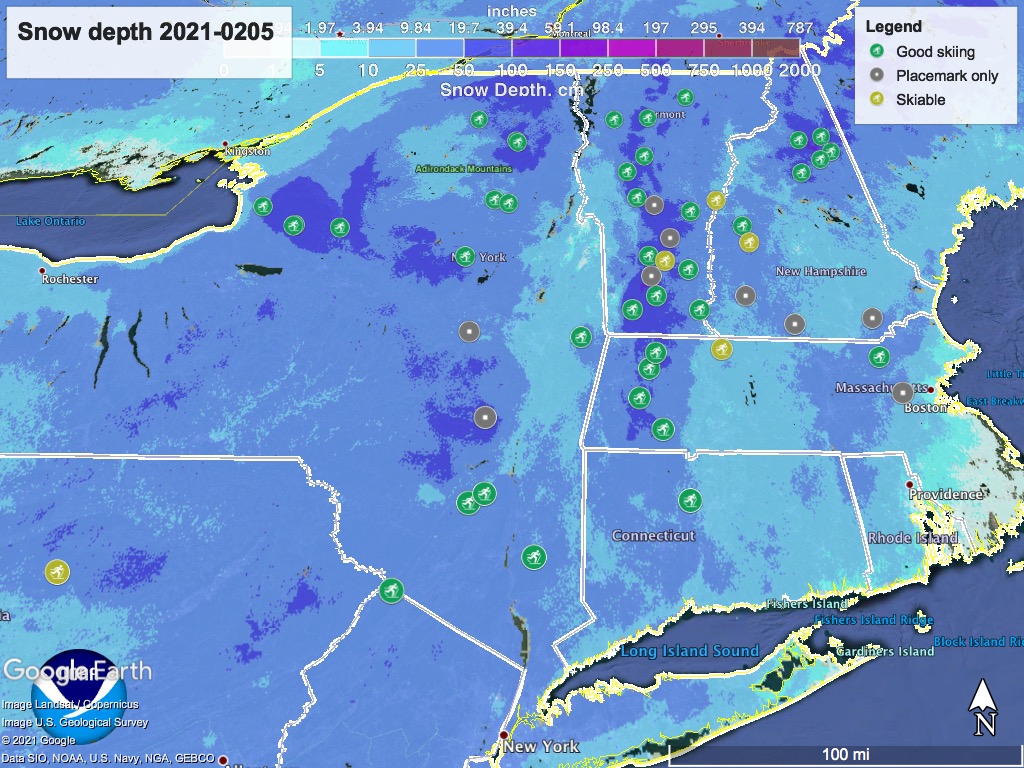 Snow depth northeast US, Feb. 5 2021