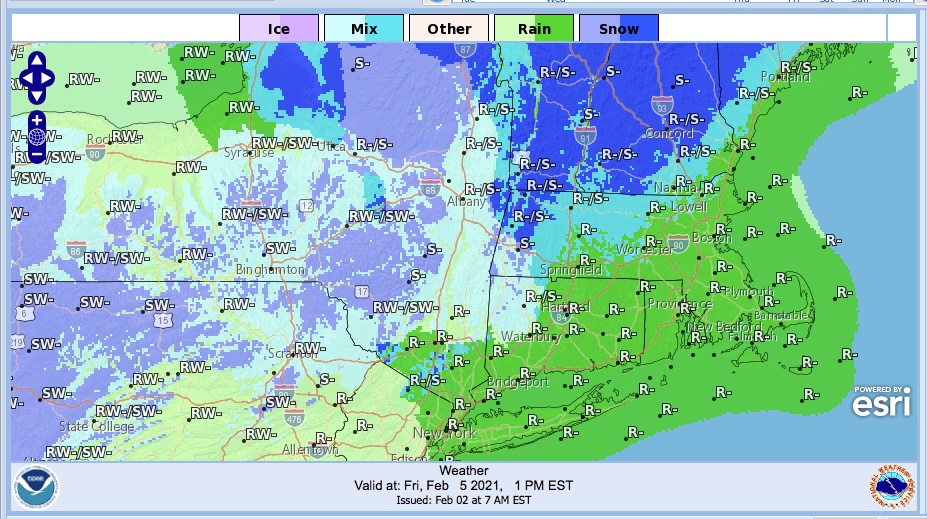 Weather forecast for northeast US, Feb. 5 2021, 1pm