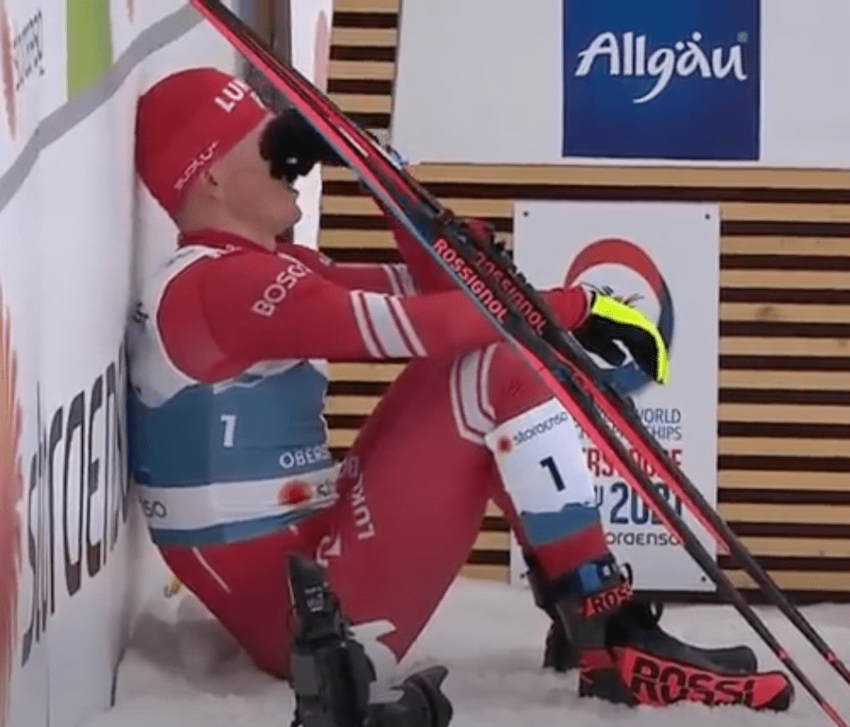 Alexander Bolshunov upset after losing gold medal in 50k classic in Oberstdorf, March 2021