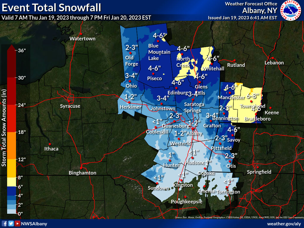 NWS Albany NY office snow forecast for period Thusday Jan, 18-Friday Jan. 20