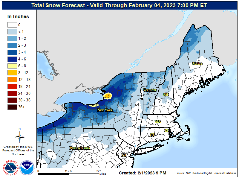 Total snowfall forecast through Feb. 4 2023 (NWS)