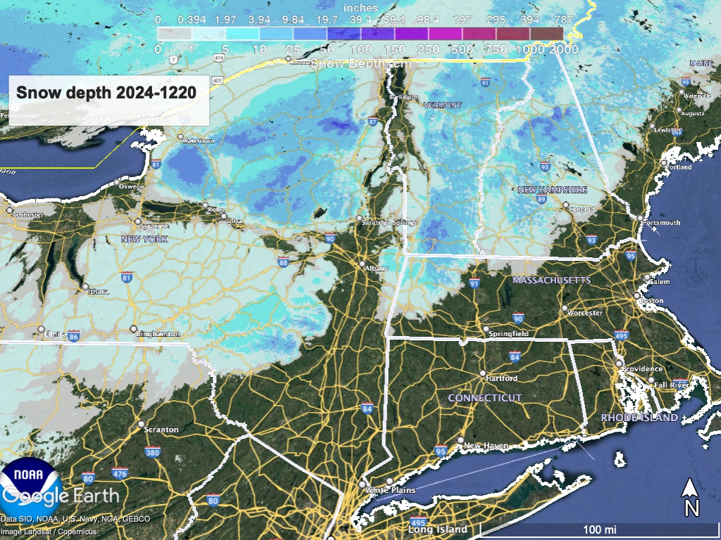 Snow depth northeast US, Dec. 20 2024 (NWS)