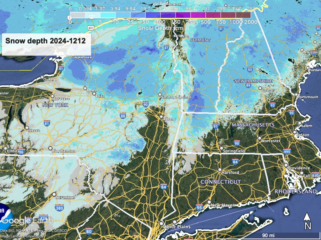 Snow depth northeast US, Dec. 12, 2024 (NWS)