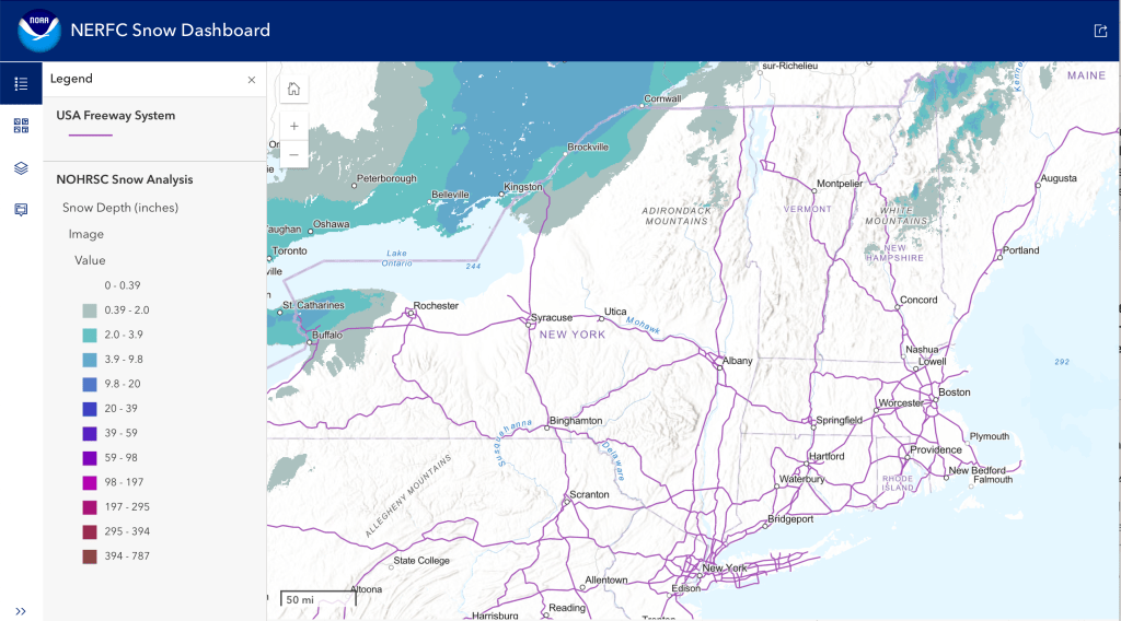 Snow depth Nov. 10 2025, from  US National Weather Service Northeast Regional Forecast Center