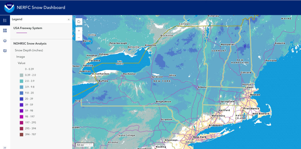 Snow depth northeast US, Dec. 6 2025 (NWS)