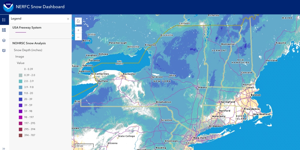 Snow depth northeast US, Dec. 18 2025 (NWS)