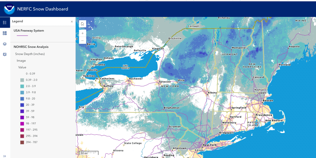 Snow depth northeast US, Dec. 24 2025 (NWS)