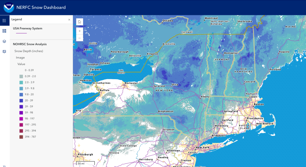 Snow depth northeast US, Dec, 30 2025 (NWS)