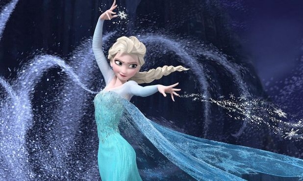 Elsa in the movie 'Frozen', casting a spell for snow and ice.