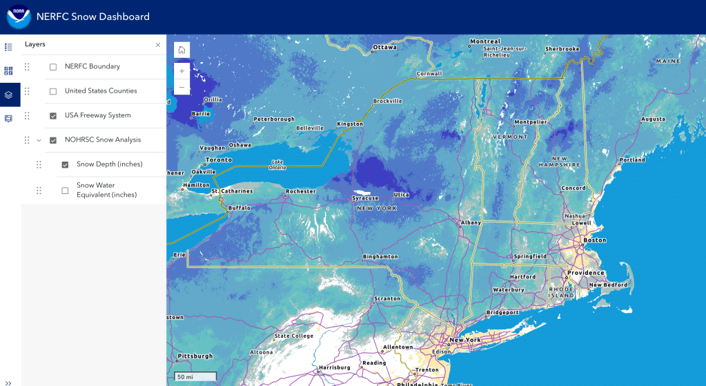 Snow depth northeast US, Jan. 4 2026 (NWS)