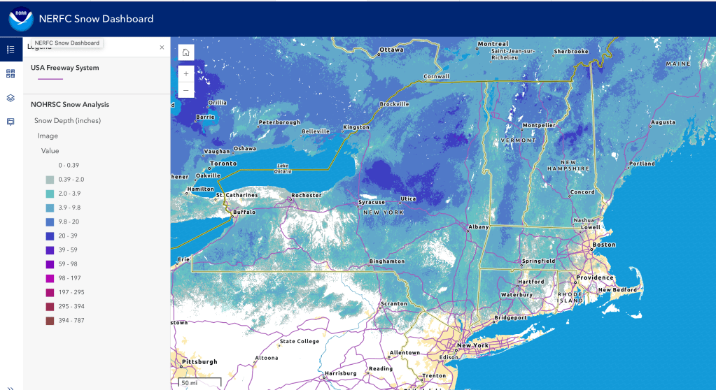 Snow depth northeast US, Jan. 8 2026 (NWS)