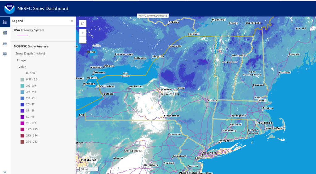 Snow depth northeast US, Jan. 22 202 6(NWS)