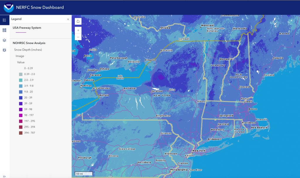Snow depth northeast US, Feb. 2,, 2026 (NWS)