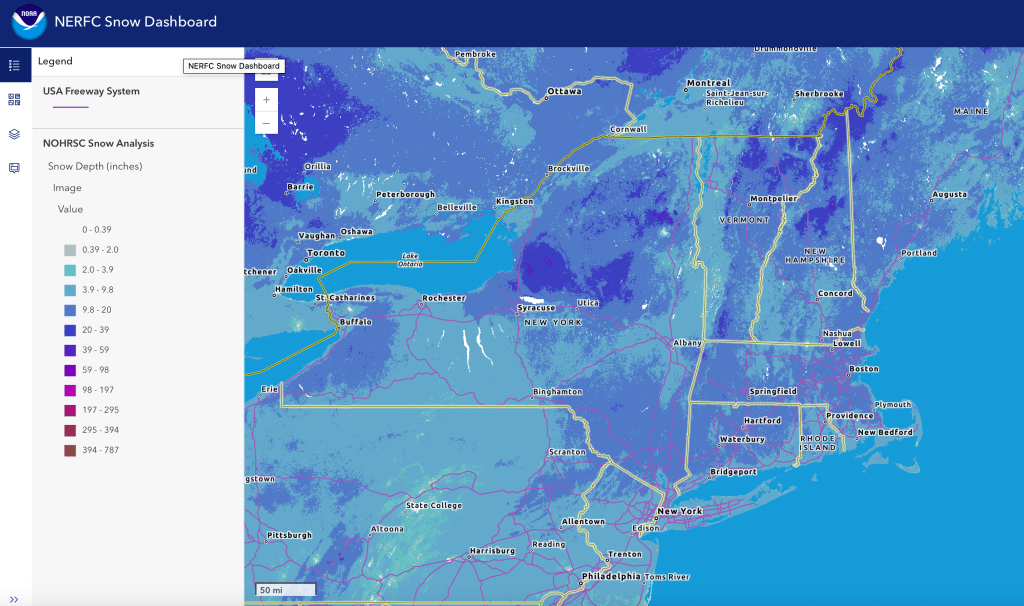 Snow depth northeast US, Feb. 5 2026 (NWS)