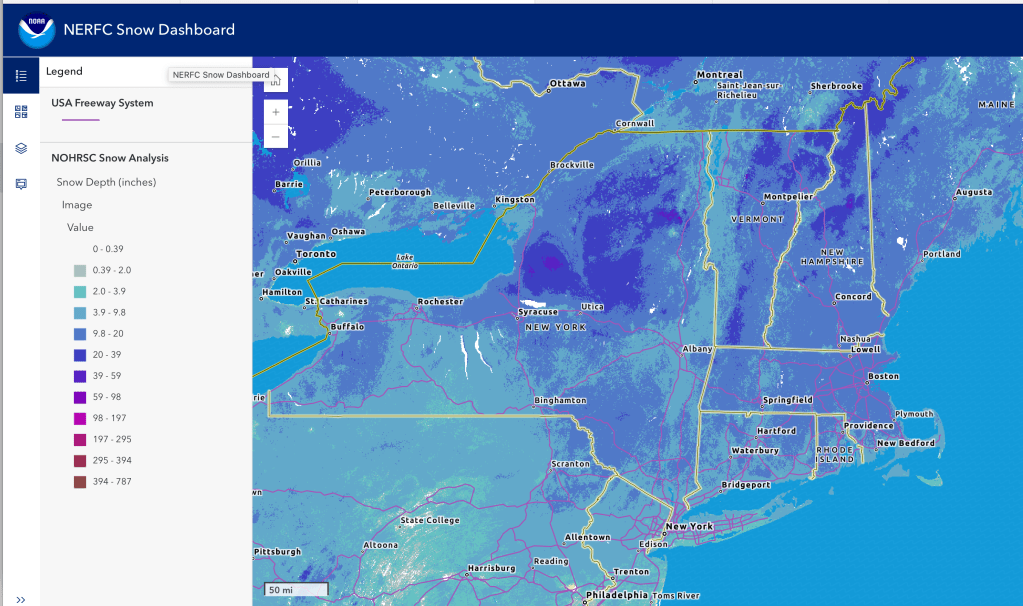 Snow depth northeast US, Feb. 12, 2026(NWS)