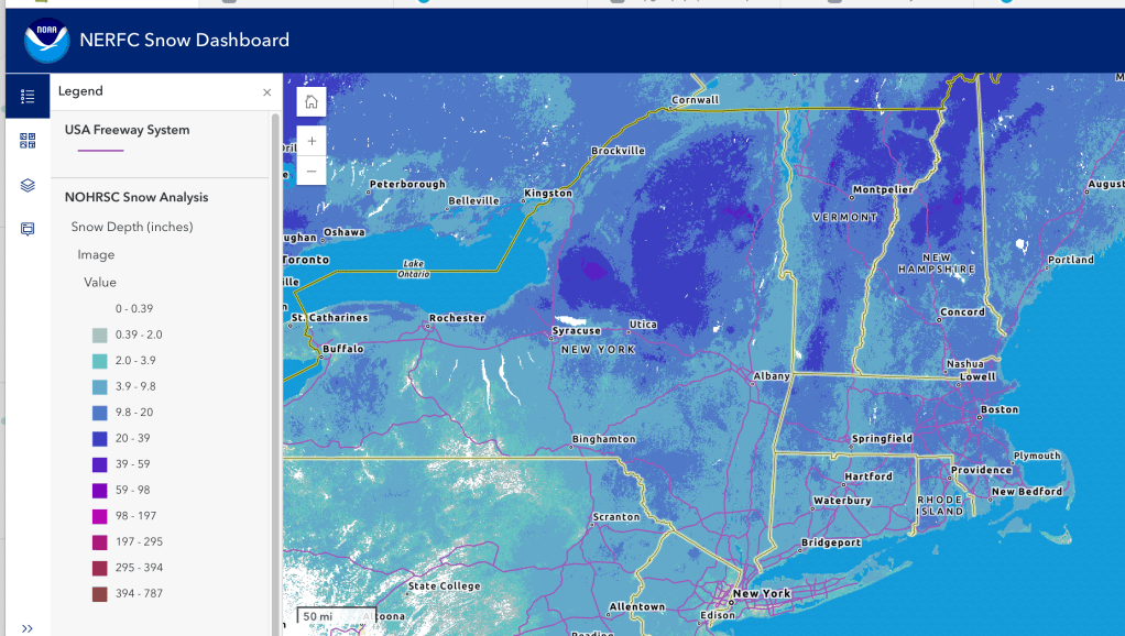 Snow depth northeast US, Feb. 19, 2023 (NWS)