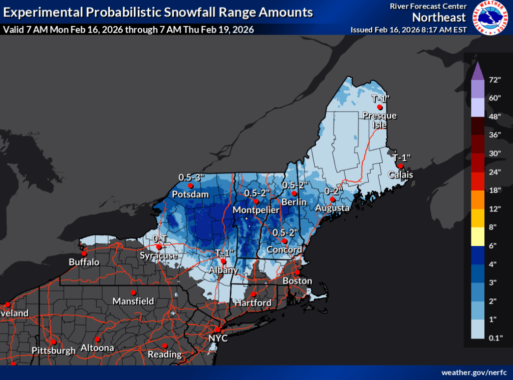 Total snowfall forecast through Feb. 19 2026 (NWS)