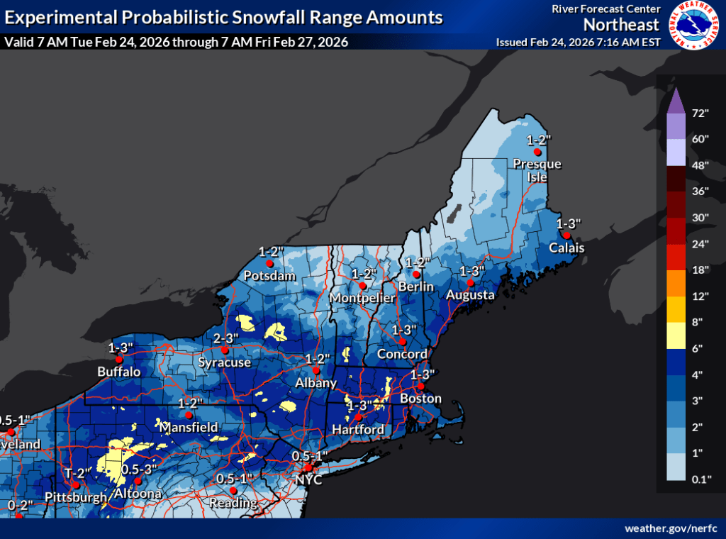 Total snowfall forecast through Feb. 27, 2026 (NWS)