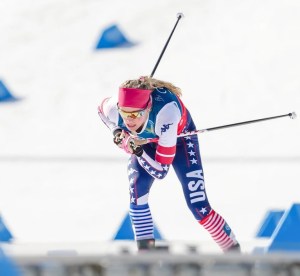 Jessie Diggins skate skiing in Milan-Cortina Winter Olympics, February 2026